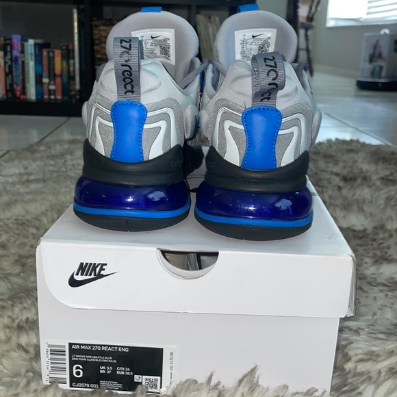 Nike Air Max 270 React Eng Light Smoke Grey Battle Blue Size 6 Youth - Picture 3 of 7